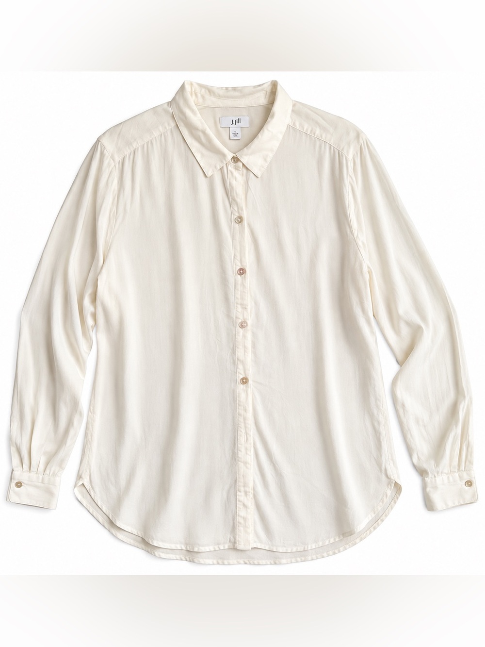J. Jill Cream Long-Sleeve silk Button-Down minimalist Shirt / size XL